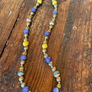 Blue and Yellow Beaded Necklace with Artisanal Design